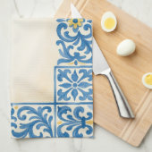 Azulejo Portugese stilstaande aquarelontwerp Theedoek (Quarter Fold)