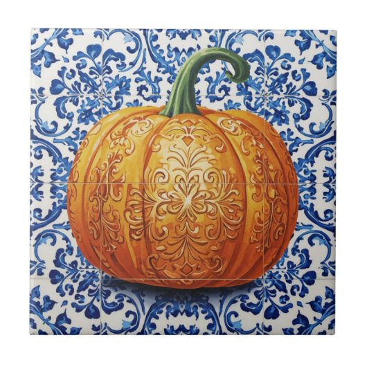Azulejo pumpkin orange mosaic vintage bulk tegeltje (Voorkant)