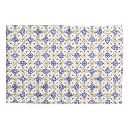 Azulejo-sierblauwe en gele tegels kussensloop (Achterkant)