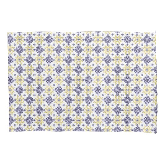 Azulejo-sierblauwe en gele tegels kussensloop (Voorkant)