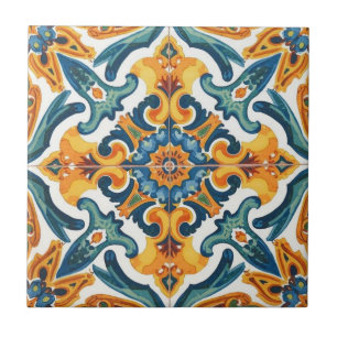 Azulejo sinaasappel en groen mozaïek vintage bulk tegeltje