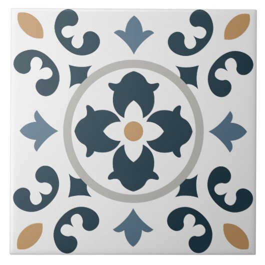 Azulejo Spaans mediterraan blauw, wit, bruin Tegeltje (Voorkant)