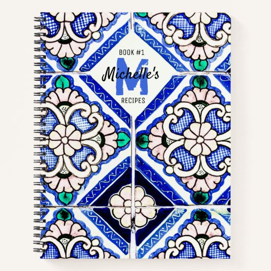 Azulejo Spaans patroonpatroon Tegels marine White  Notitieboek (Voorkant)