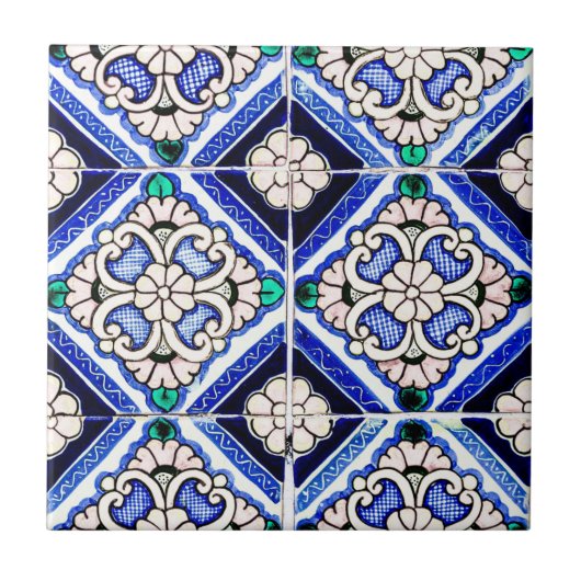 Azulejo Spaans Pattern Tiles Navy Blue White Tegeltje (Voorkant)