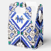 Azulejo Spanish Pattern Tiles Navy White Monogram Bedankdoosjes (Geopend)