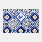 Azulejo Spanish Pattern Tiles Navy White Monogram Deurmat (Voorkant)