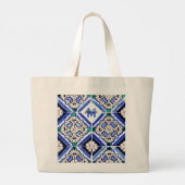 Azulejo Spanish Pattern Tiles Navy White Monogram Grote Tote Bag (Achterkant)