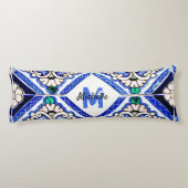 Azulejo Spanish Pattern Tiles Navy White Monogram Lichaamskussen (Achterkant)