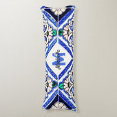Azulejo Spanish Pattern Tiles Navy White Monogram Lichaamskussen (Voorkant Verticaal)