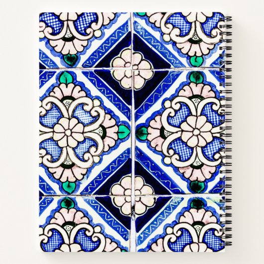 Azulejo Spanish Pattern Tiles Navy White Monogram Notitieboek (Achterkant)