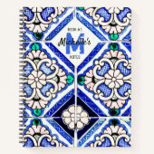 Azulejo Spanish Pattern Tiles Navy White Monogram Notitieboek (Voorkant)