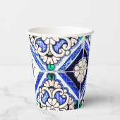 Azulejo Spanish Pattern Tiles Navy White Monogram Papieren Bekers (Achterkant)
