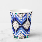 Azulejo Spanish Pattern Tiles Navy White Monogram Papieren Bekers (Rechts)
