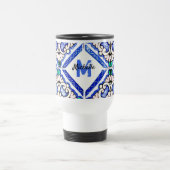 Azulejo Spanish Pattern Tiles Navy White Monogram Reisbeker (Center)