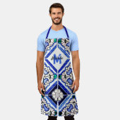 Azulejo Spanish Pattern Tiles Navy White Monogram Schort (Gedragen)