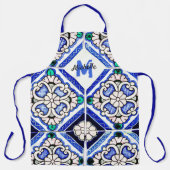 Azulejo Spanish Pattern Tiles Navy White Monogram Schort (Voorkant)