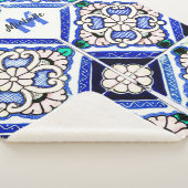 Azulejo Spanish Pattern Tiles Navy White Monogram Sherpa Deken (3/4)