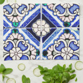 Azulejo Spanish Pattern Tiles Navy White Monogram Theedoek (Gevouwen)