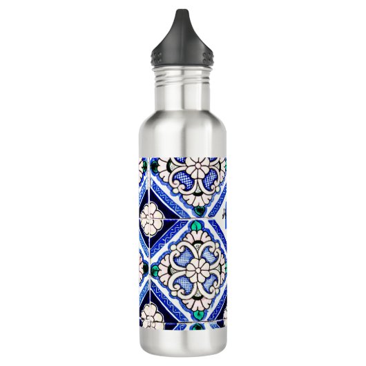 Azulejo Spanish Pattern Tiles Navy White Monogram Waterfles (Links)