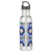 Azulejo Spanish Pattern Tiles Navy White Monogram Waterfles (Achterkant)