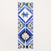 Azulejo Spanish Pattern Tiles Navy White Monogram Yogamat (Voorkant)