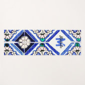 Azulejo Spanish Pattern Tiles Navy White Monogram Yogamat (Voorkant (horizontaal))