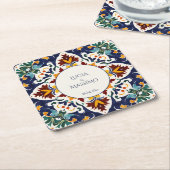 Azulejo Talavera blauw Mediterraans bruiloft gunst Kartonnen Onderzetters (Schuin)