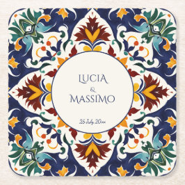 Azulejo Talavera blauw Mediterraans bruiloft gunst Kartonnen Onderzetters