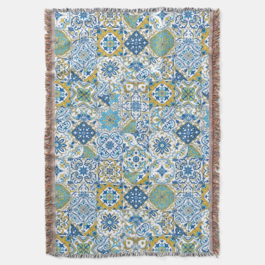 Azulejo-tegels in blauw en geel deken (Voorkant Verticaal)