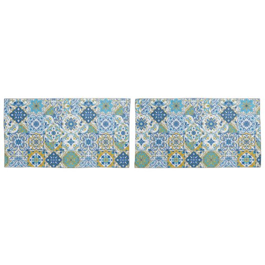 Azulejo-tegels in blauw en geel kussensloop (Voorkant-Set)