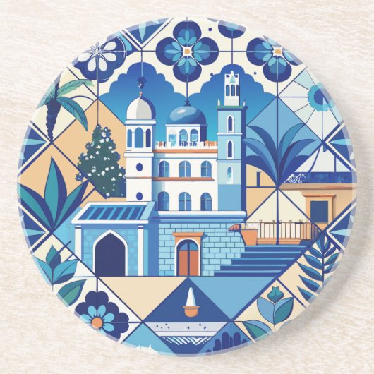 Azulejo Tegels Pattern Zandsteen Onderzetter (Voorkant)