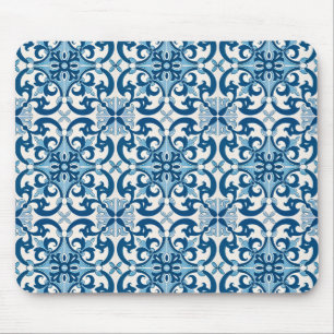 Azulejo Tile Pattern Indigo Blue White Muismat
