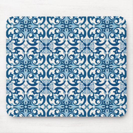 Azulejo Tile Pattern Indigo Blue White Muismat (Voorkant)