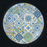Azulejo tiles in blue and yellow papieren bordje<br><div class="desc">A patchwork of hand‑painted azulejo‑inspired tiles</div>