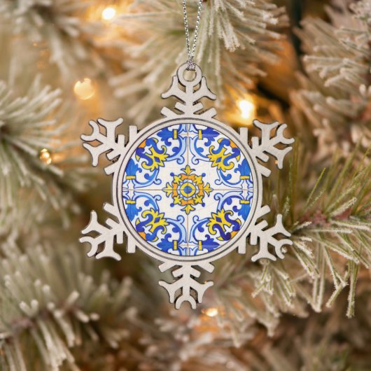Azulejo Traditional Portugese Tegel Tin Sneeuwvlok Ornament (Boom)