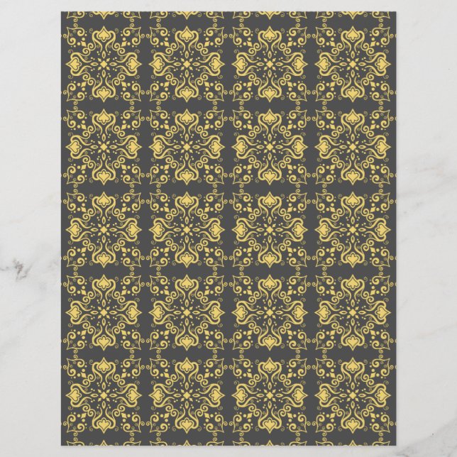 Azulejo Yellow Grey Pattern A01b Scrapbook Paper (Voorkant)
