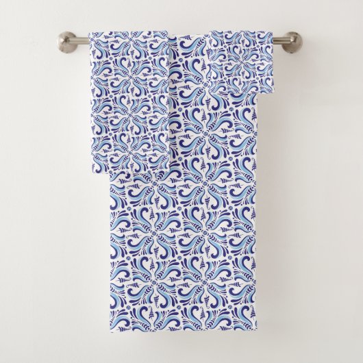 Azulejos Blue Floral Pattern Bad Handdoek (Insitu)