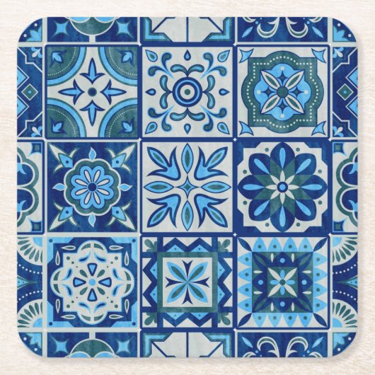 Azulejos Blue Portugal Pattern Kartonnen Onderzetters (Voorkant)