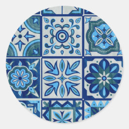 Azulejos Blue Portugal Pattern Ronde Sticker