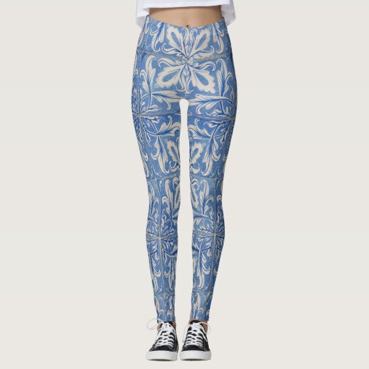  Azulejos Blue White Leggings (Voorkant)