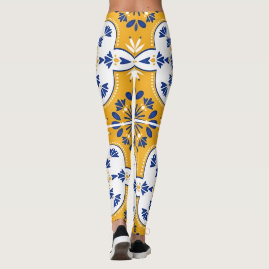 Azulejos Blue Yellow White Pattern Tegel Leggings (Achterkant)