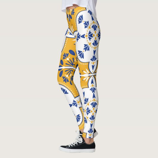 Azulejos Blue Yellow White Pattern Tegel Leggings (Links)