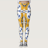 Azulejos Blue Yellow White Pattern Tegel Leggings (Voorkant)