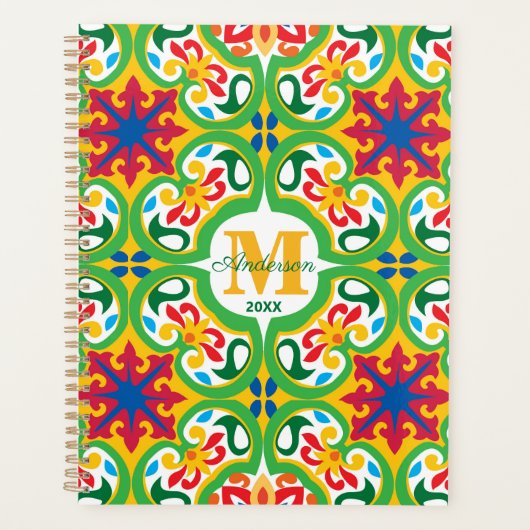 💛 💚 Azulejos, decoratief patroon, aangepaste tek Planner (Voorkant)