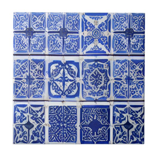 Azulejos geometrische art blauwe witte tegels tegeltje (Voorkant)