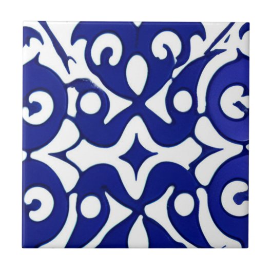 Azulejos indigo geometrische kunst tegeltje (Voorkant)