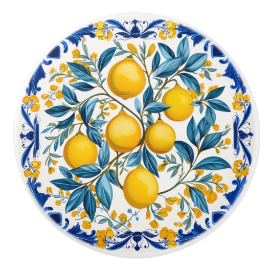 💙💛 Azulejos Lemon Bouquet Keramische Knop (Voorkant)