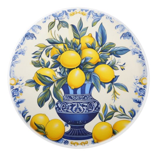 💙💛 Azulejos Lemon Vase Keramische Knop (Voorkant)