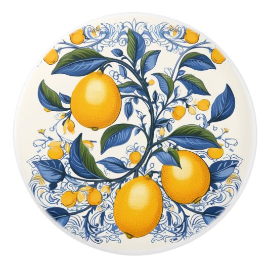 💙💛 Azulejos Lemon Vine Keramische Knop (Voorkant)