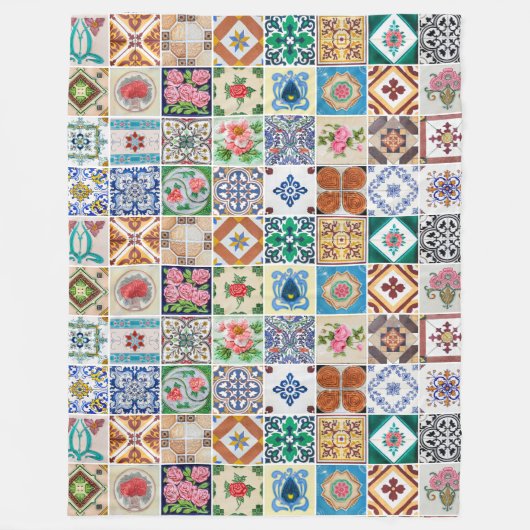 Azulejos & Peranakan Muurschildering Decoratieve W Fleece Deken (Voorkant)